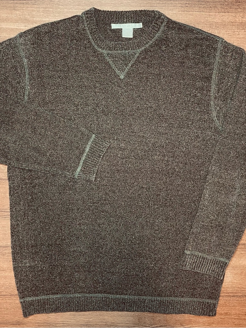 Vintage Perry Ellis Marled Olive Green Brown Knit Crewneck Sweater Men's L